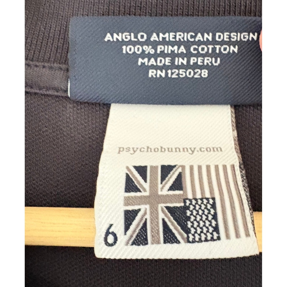 Psycho Bunny Mens Pima Cotton Polo Shirt Charcoal Blue Logo B6K001ARPC Size 6 L - Picture 5 of 8